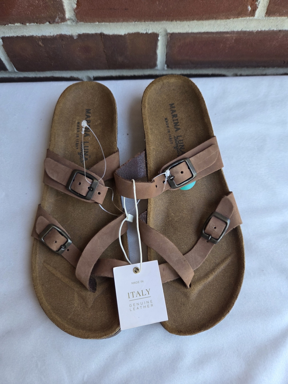 Marina Luna Brown Leather Buckle Comfort Sandals Made in Italy Women’s 8